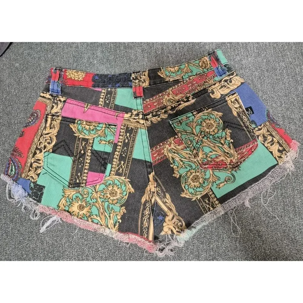 Minkpink Outrageous Fortune Slashed Baroque Print Shorts Women XS Distressed